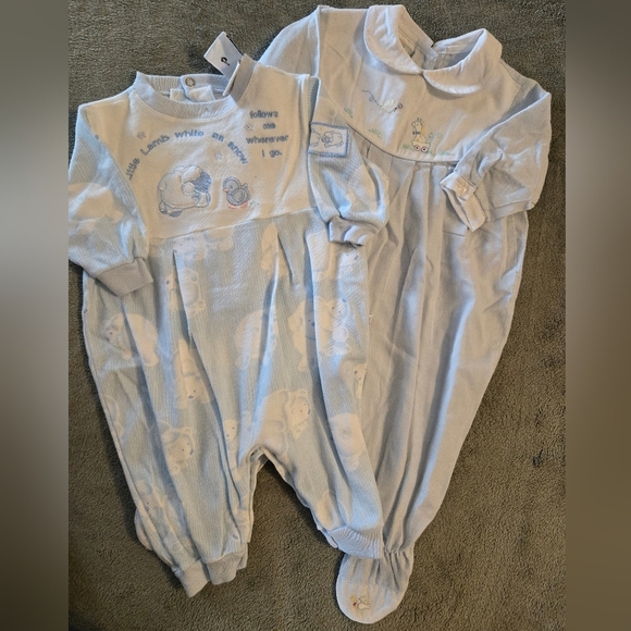Vintage Set Of 2 Baby Boy Rompers 6 Months Little Me & Petit Ami - Picture 1 of 9